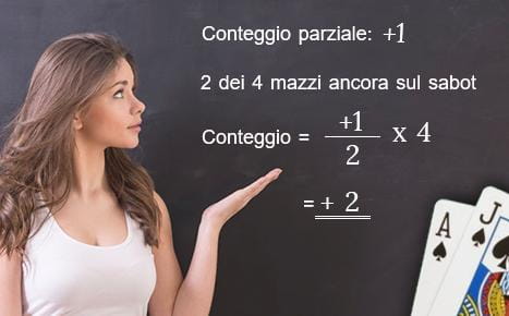 La formula che consente di calcolare il conto reale basato sui mazzi rimanenti.