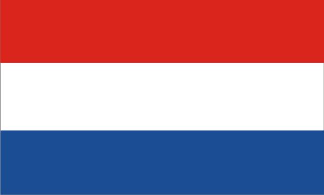 Netherlands flag, horizontal stripes red, white and blue.